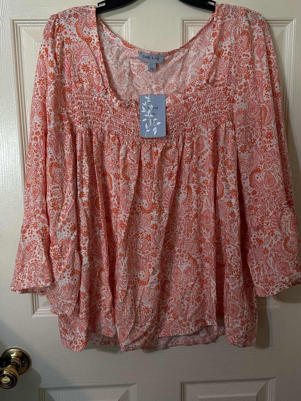 Coral Paisley Peasant Blouse - Coral Pink